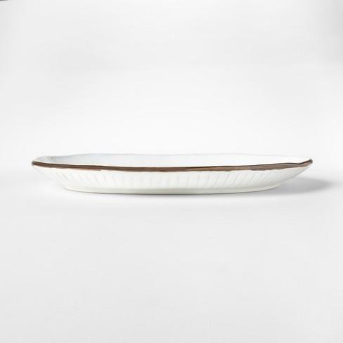 Cravings by Chrissy Teigen 16" Oval White Stoneware Platter with Brown Rim