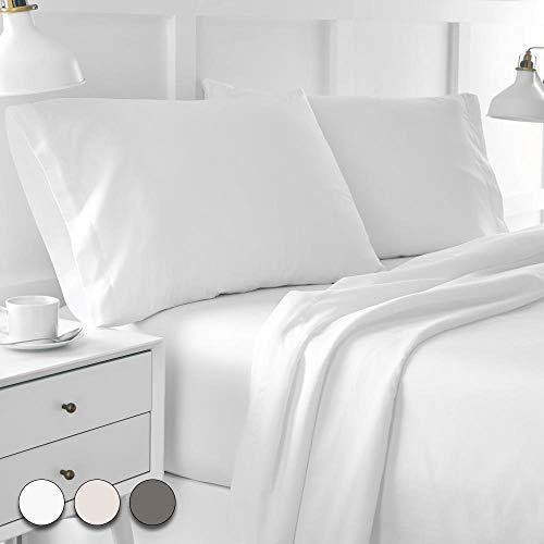 Neo Fresh 600 Thread Count 100 Percent Cotton 4 Piece Sheets Set, Sateen Weave for Soft and Silky Feel, Patented Fitted Sheet Fits Up to 18 Inch Deep Pocket - Queen, Arctic White