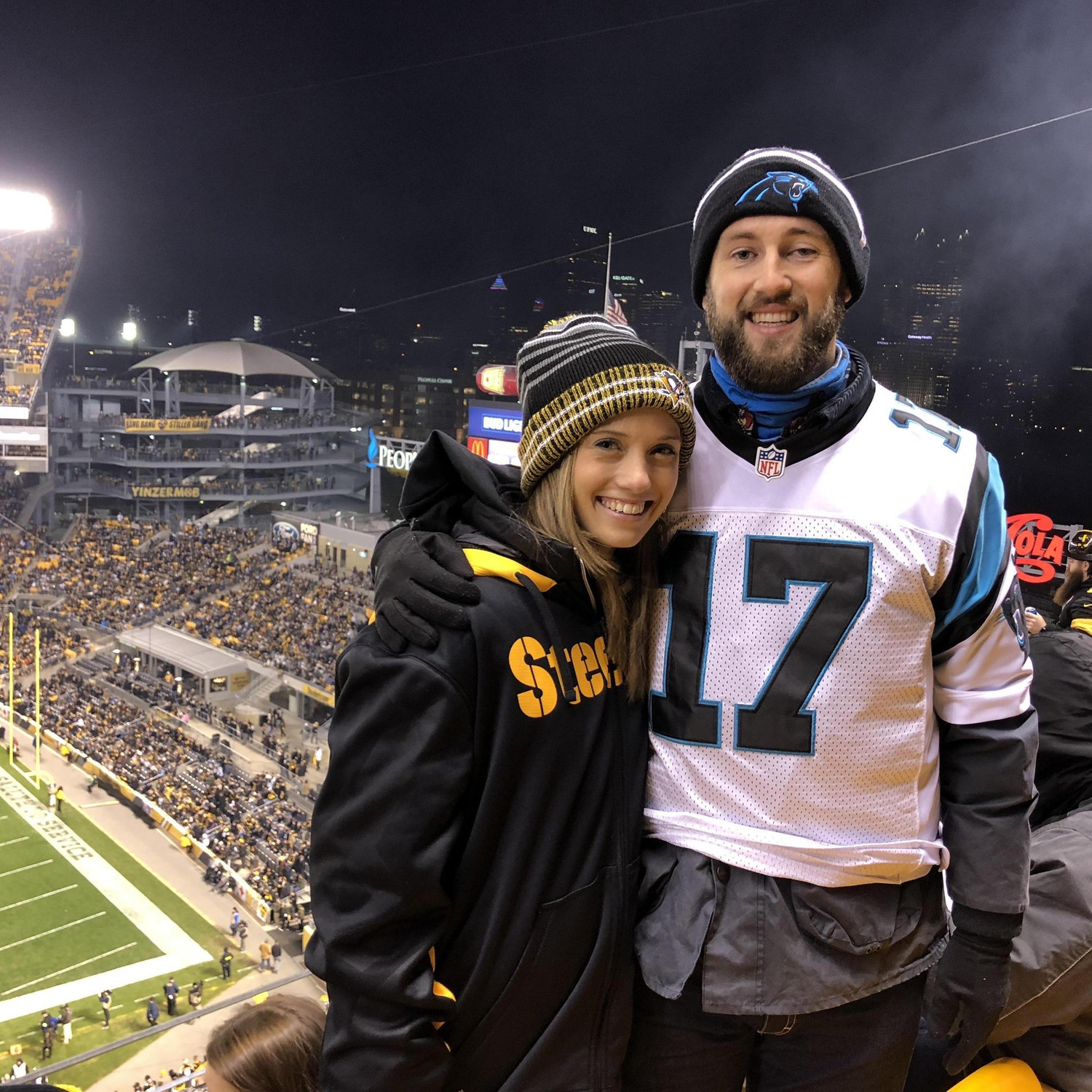 Pittsburgh, PA
The Steelers crushed the Panthers that day, so the locals were nice to Alex.