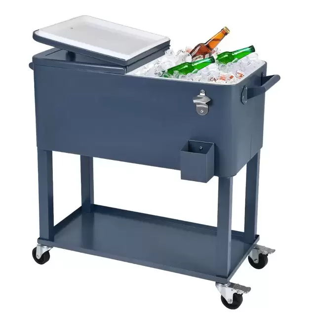 80 Qt. Stainless Steel Patio Cooler with Wheels in Gray
