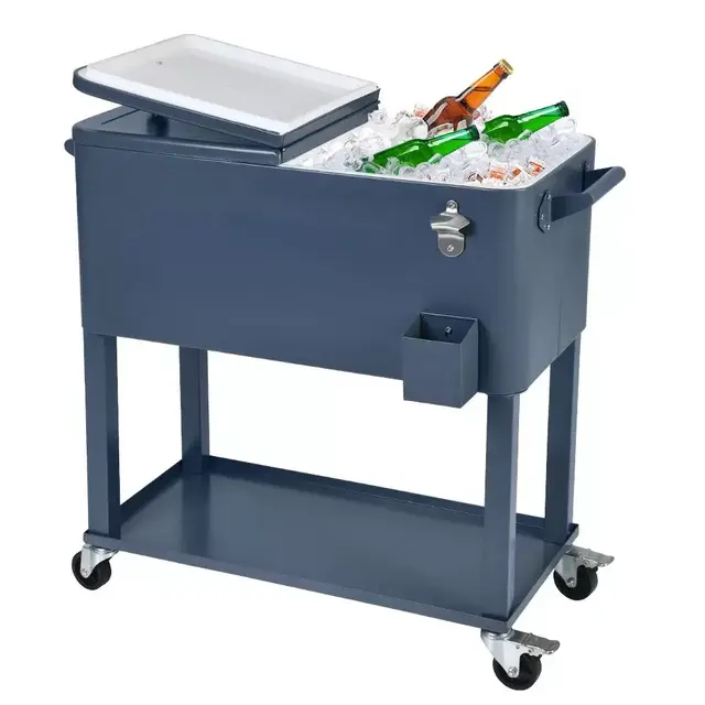 80 Qt. Stainless Steel Patio Cooler with Wheels in Gray