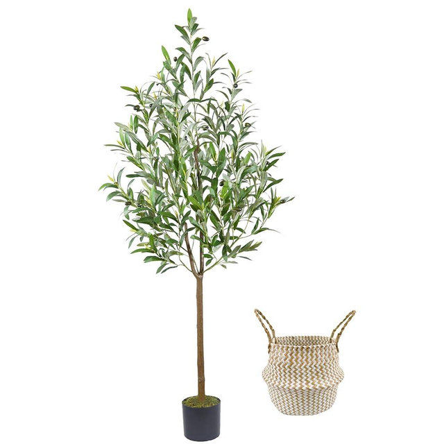 Warmplants Artificial Olive Tree, 5ft Tall Fake Olive Leaves Plant with Basket, Indoor Outdoor Faux Olive Topiary Silk Tree for Home Livingroom Office House Décor