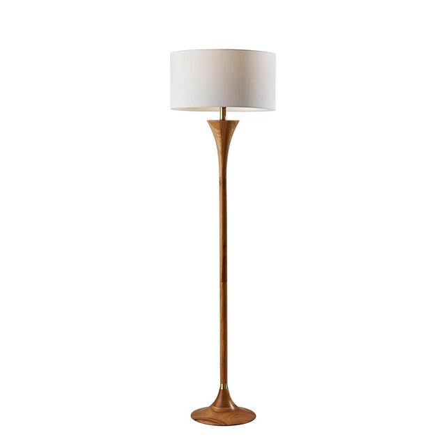 Adesso Rebecca Floor Lamp Natural Rubberwood w. Antique Brass Accent