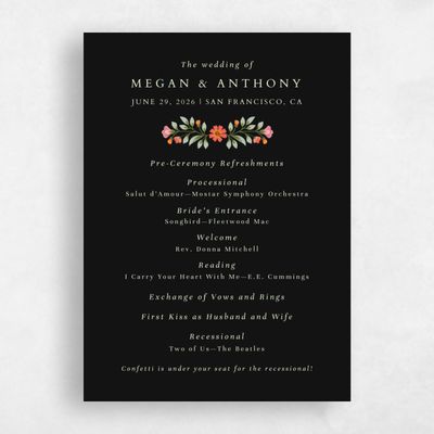 Black Wedding Program - Blume