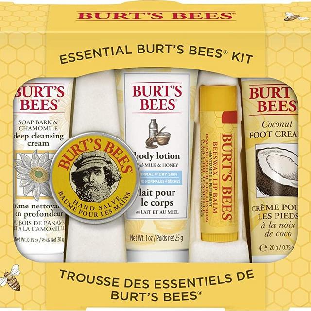Burt's Bees Essential Gift Set, 5 Travel Size Products - Deep Cleansing Cream, Hand Salve, Body Lotion, Foot Cream and Lip Balm