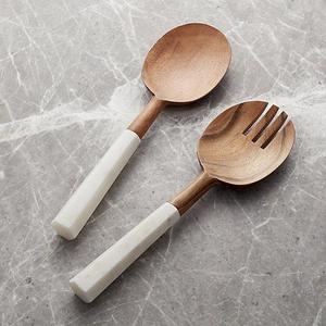 Wood and Marble Salad Servers, Set of 2