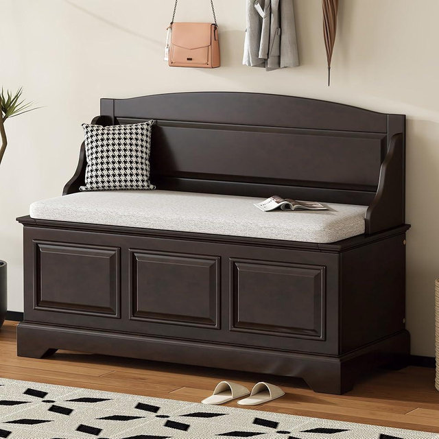 Merax 41.7" Retro Shoe Storage Bench with Safe Soft-Close Devices and Hidden Storage for Living Room and Entryway,Espresso