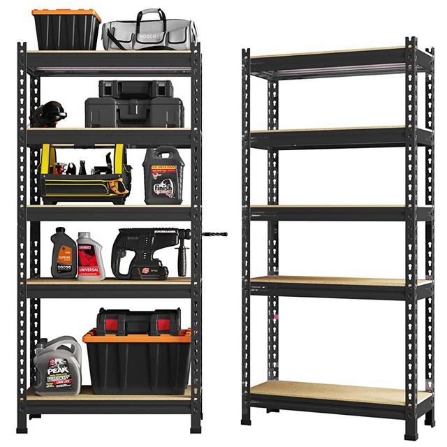 Storage Shelves - PrimeZone 2 Pack 5 Tier Adjustable Garage Storage Shelving, Heavy Duty Metal Storage Utility Rack Shelf Unit for Warehouse Pantry Closet Kitchen, Black