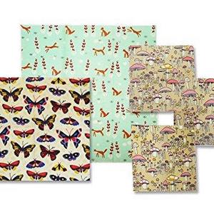 Reusable Beeswax Food Storage Wraps - 5 Piece Assorted Size Variety Pack (3 Small, 1 Medium, 1 Large) - Organic, Sustainable & Washable - Made in...