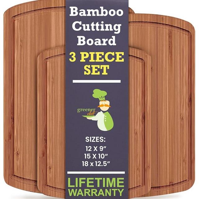 Bamboo Wood Cutting Board Set of 3 - Used to Chop Veggies, Carve Meat, Present Charcuterie at Mealtime Prep and Family Gatherings - Ideal for Professional and Home Chefs and Busy Moms and Dads - Dark