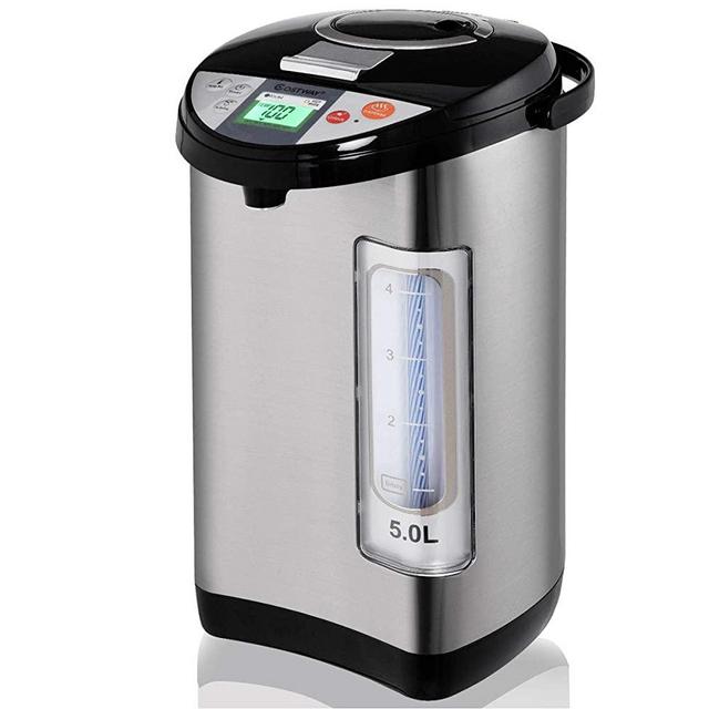 Costway Instant Electric Hot Water Boiler and Warmer, 5-Liter LCD Water Pot with 5 Stage Temperature Settings, Safety Lock to Prevent Spillage, Stainless Steel Hot Water Dispenser
