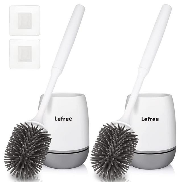 Lefree Silicone Toilet Brush Lefree Silicone Toilet Brush with Holder, Bathroom Toilet Bowl Brush Set, Non-Slip Handle, Wall Mounted/Floor Standing 2 Pack