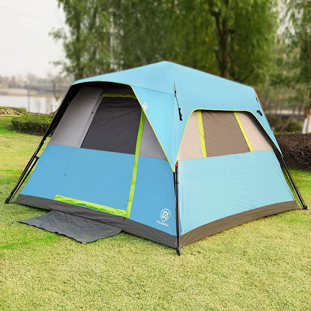 EVER ADVANCED Instant Cabin Tent 6 Person with Rainfly, 60s Easy Setup, Portable Water-Resistant Weather-Proof Tents for Family Camping, Great Ventilation, Electrical Cord Access Port, Blue