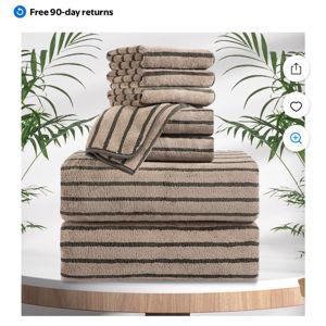 8 pcs Dark Brown Bicolor bar Stripe Bath Towel Set