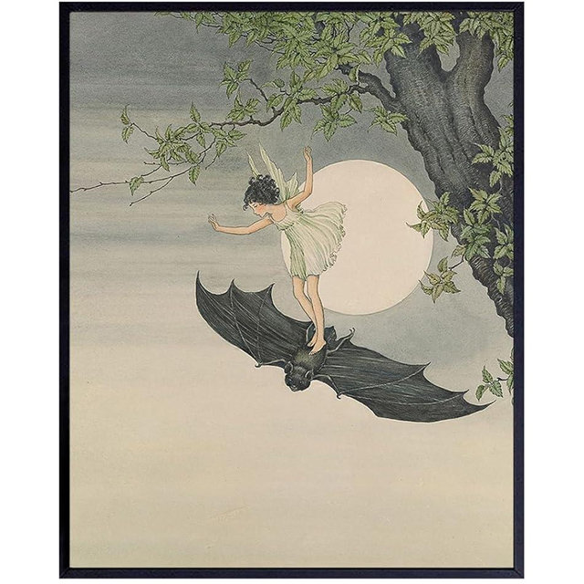 Moon Wall Decor for Women - Gothic Bat Decor Vintage Art - Bat Halloween Decorations, Witchy Gifts - Black Magic Pagan Gifts Wall Art for Women - Wiccan Decor Wicca Girl Psychic Woman Tarot Horoscope