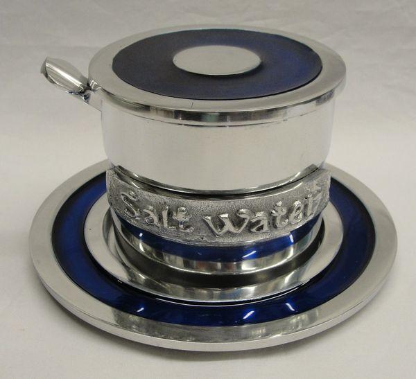 Pewter and Blue Salt Water Container