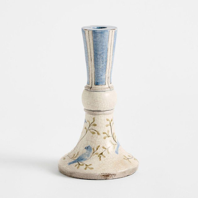 Hand Painted Taper Candle Holder : Blue/Green: Large