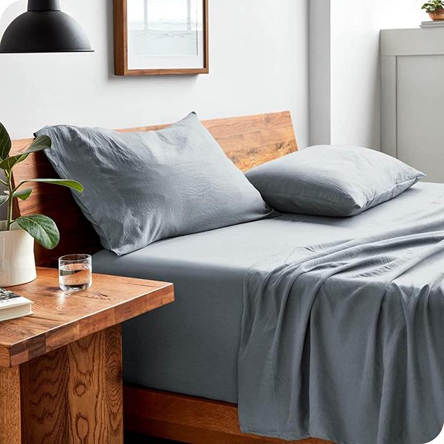 Bare Home Sandwashed Full Sheet Set - Premium 1800 Ultra-Soft Microfiber Full Bed Sheets - Incredible Softness - Deep Pocket - Bedding Sheets & Pillowcases (Full, Sandwashed Dusty Blue)