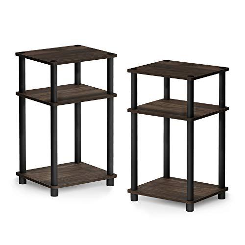 FURINNO Just 3-Tier Turn-N-Tube 2-Pack End Table, Columbia Walnut/Black