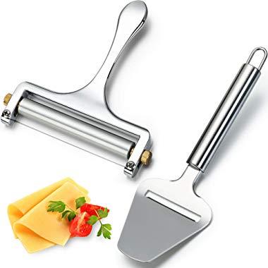 2 Pieces Stainless Steel Wire Cheese Slicer Knife Cutter Adjustable Thickness Wire Cheese Cutter Cheese Plane Tool for Soft, Semi-Hard, Hard Cheeses Kitchen Cooking Tool