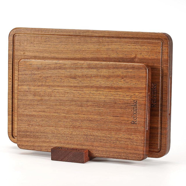 Relxinke Solid Teak Wood Cutting Board Set One Piece Non Glued Large Thick Crack Resistant Wooden Chopping Board with DeepJuice Grooves Built in Handles for Kitchen Meat Vegetable 14x9.5 IN &11X7 IN