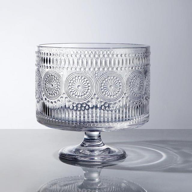MDLUU Glass Trifle Bowl with Pedestal, 3.43qt Footed Dessert Stand, Vintage Centerpiece Bowl for Layered Cakes, Fruits, Salad (Sunflower Pattern)