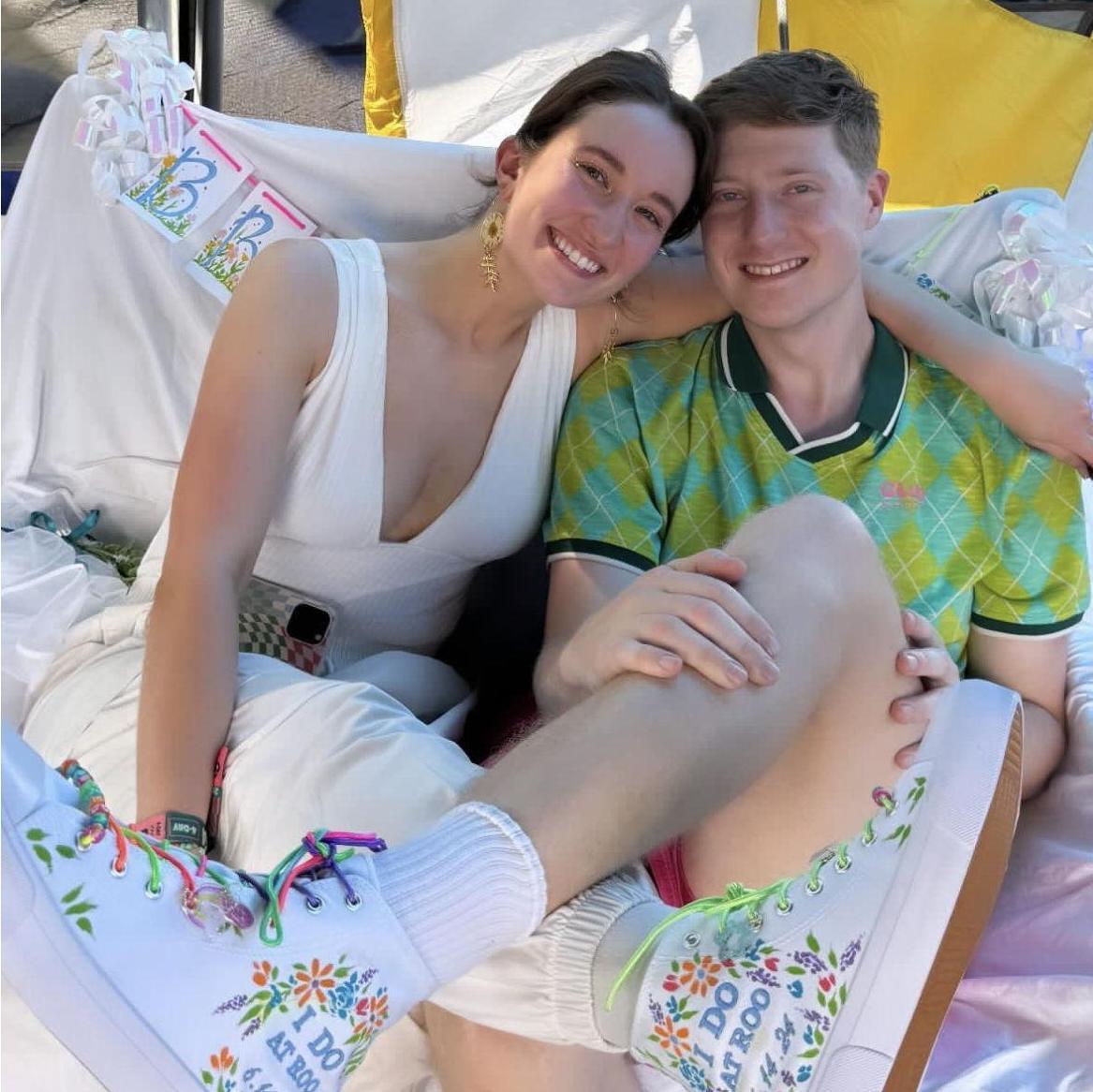 Our friends made the weekend so INCREDIBLY memorable! There were plenty of surprises, including everyone in our group wearing tie dye to the ceremony, Julia (MOH) making these kickass sneaks for us...