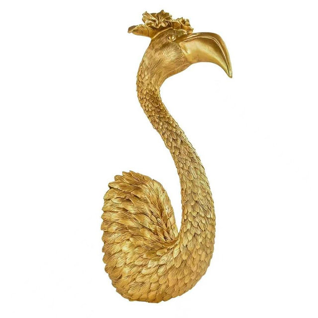 GUSFREUD Gold Animal Heads Sculptures Wall Art - 13" Resin Faux Flamingo for Home Wall Decor, Bird Wall Hanging Decoration for Living Room, Bedroom & Kitchen, Unique Gift Idea