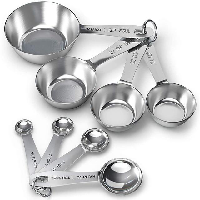Heavyweight Stainless Steel Measuring Cups and Spoons Set of 8 with One Solid Piece Construction (No Welded Handles), Heavy Duty Thick Steel, Built to Last a Lifetime