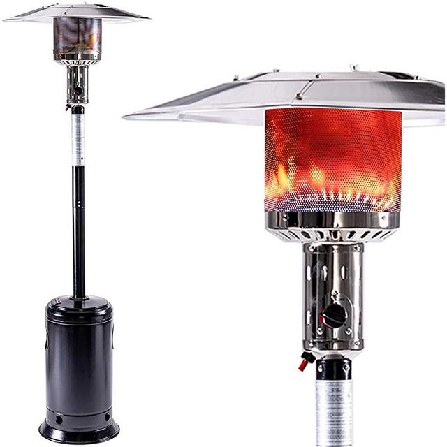 LEGACY HEATING 88inch standing heaters outdoor with wheels , stainless steel burne, Gas Propane Patio Heater for outdoor garden use, Hammered Black, 47000BTU, Powder Coated Finish