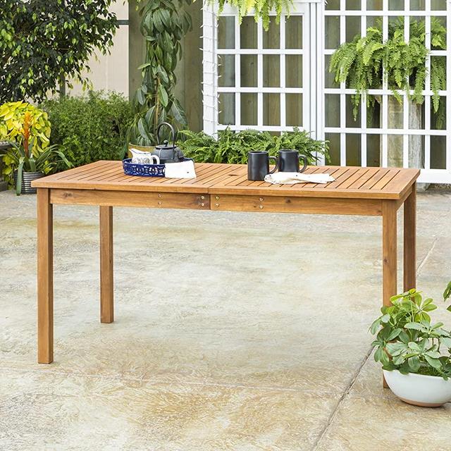 Walker Edison Furniture Company AZWSDTBR 6 Person Outdoor Patio Wood Rectangle Dining Table All Weather Backyard Conversation Garden Poolside Balcony, Brown