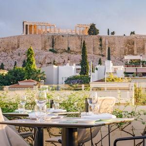 Rooftop dinner with views of the Acropolis