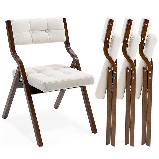 HOMEFUN Folding Chairs with Cushion, Wooden Padded Folding Chairs 4 Pack, Portable and Assembled Folding Dining Chair for Guests Kitchen Office Wedding and Party, Camel