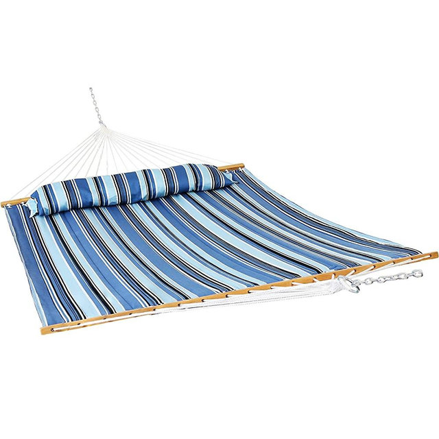 Sunnydaze 2-Person Quilted Fabric Hammock with Spreader Bars - 450-Pound Capacity - Misty Beach