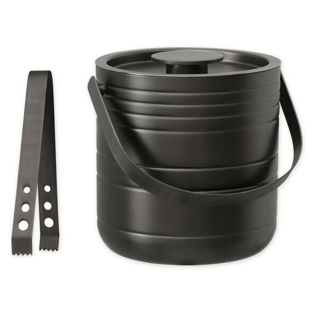 Pinstripe Gunmetal Stainless Steel Ice Bucket with Tongs