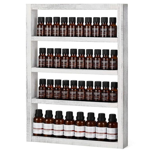 OYEAL Rustic Essential Oils Storage Rack Wall Mounted Wood Nail Polish Organizer with 4 Tier Shelves, Floating Shelves for Bedroom Living Room Dress Room Display