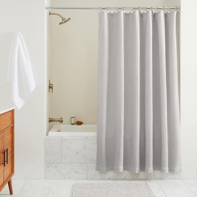 Plush Waffle Shower Curtain, Frost Gray, 72"x74" with Liner