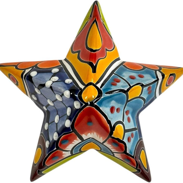 Talavera Star Folk Art Mexican Pottery Estrella Handmade Hand Painted Multicolor Ceramic Home Decor Indoor Outdoor 7.75” (Multi 15)