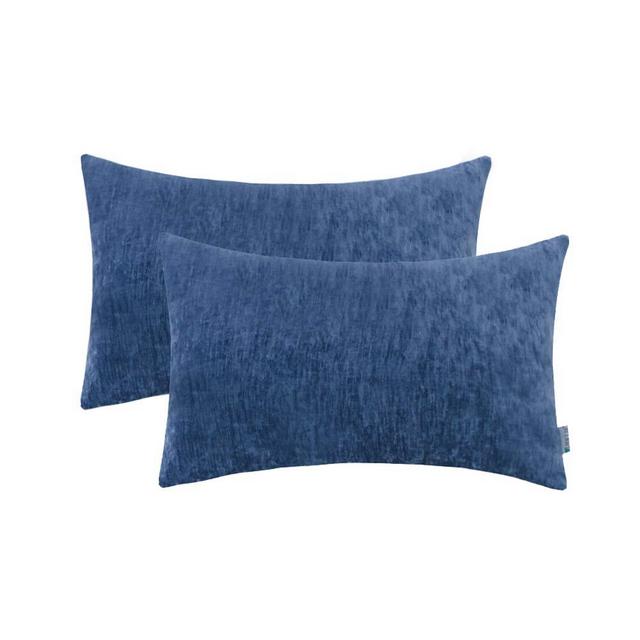 HWY 50 Cashmere Soft Decorative Rectangle Throw Pillows Covers Set Cushion Case for Couch Sofa Bed Living Room 12 x 20 Inches Blue Comfortable Soild Decor Pack of 2 Pillowcases
