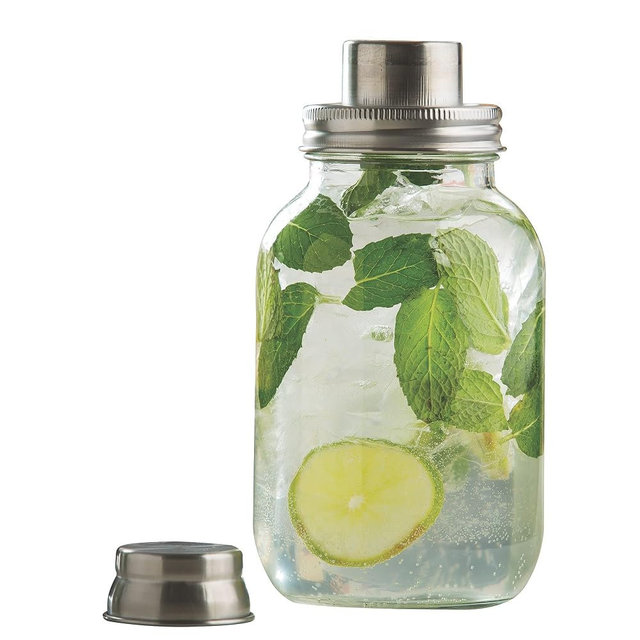 TableCraft MJS30 Cash & Carry Mason Jar Cocktail Shaker, 30 oz., dishwasher safe, 18/8 stainless steel top, glass