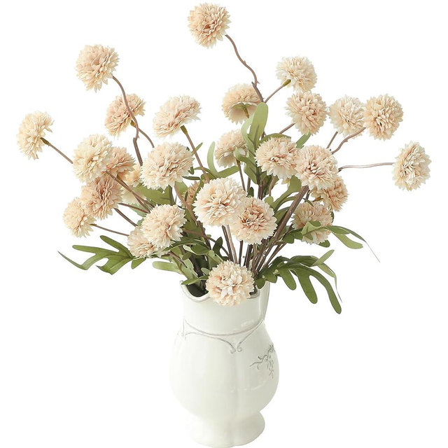 Floroom 6pcs Beige Faux Silk Mums Artificial Flowers, Bulk Fake Small Mini Chrysanthemums with Stems for DIY Champagne Wedding Centerpieces Floral Arrangements Vase Fillers Home Decorations