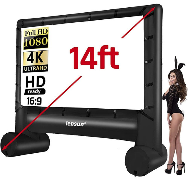 Pro 14' Inflatable Mega Movie Screen, Outdoor Blow Projection Screen Mega Projector Screen for Front and Rear Projection - Includes Inflation Fan, Base Stakes, Tie-Downs & Storage Bag