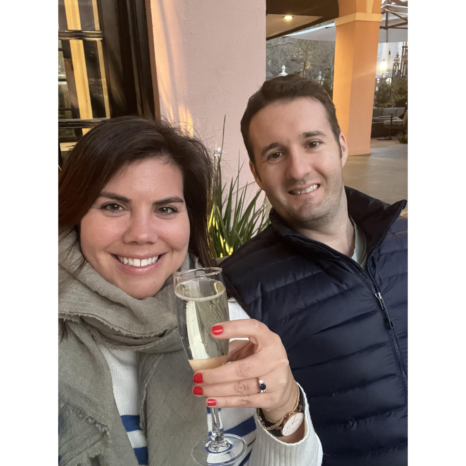 Celebrating after getting engaged in Charleston, South Carolina.