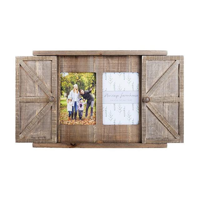 Paris Loft Multi Wood Barn Door Picture Frame, 2 Openings Rustic Wall Photo Frame
