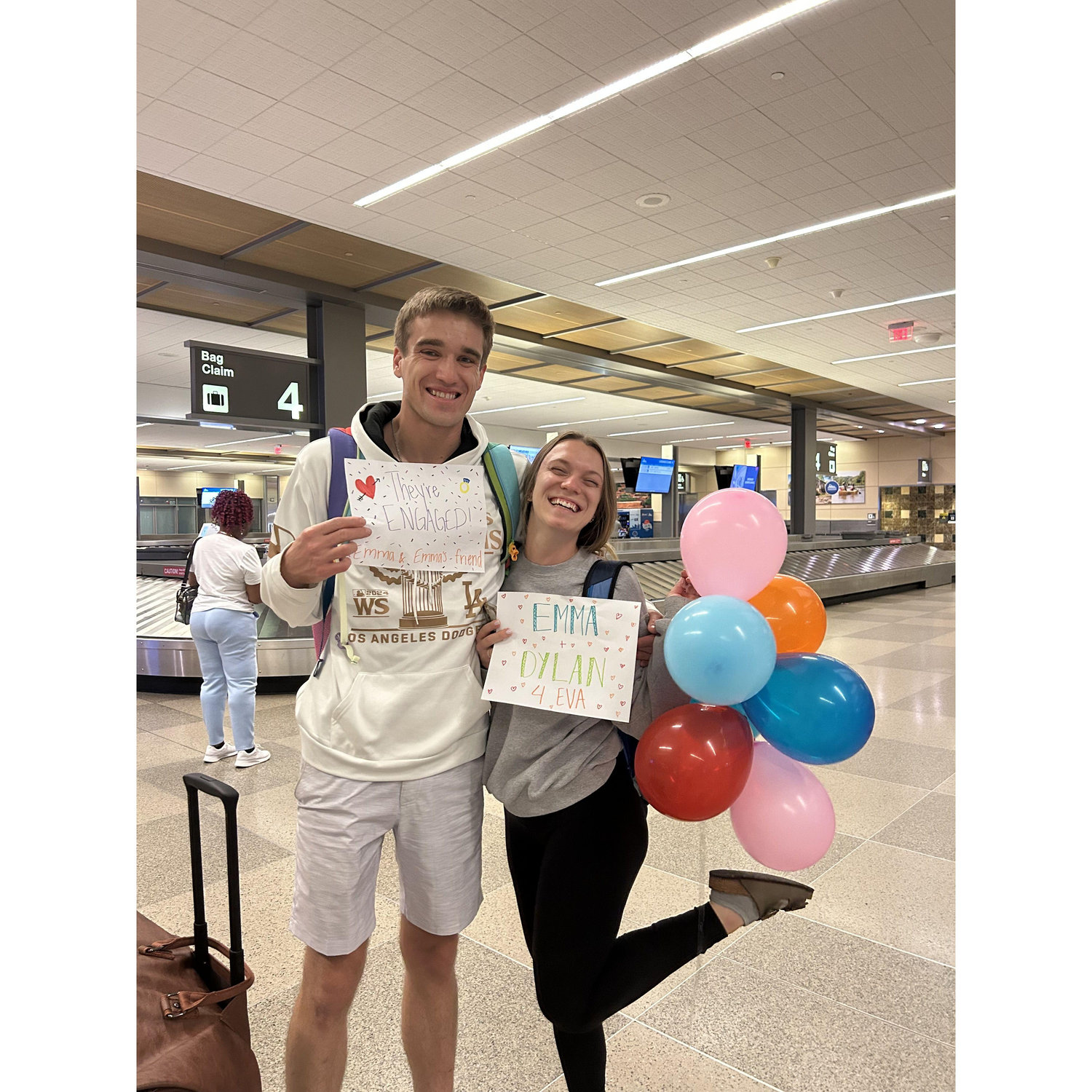 Some of our friends picked us up from the airport after we got engaged