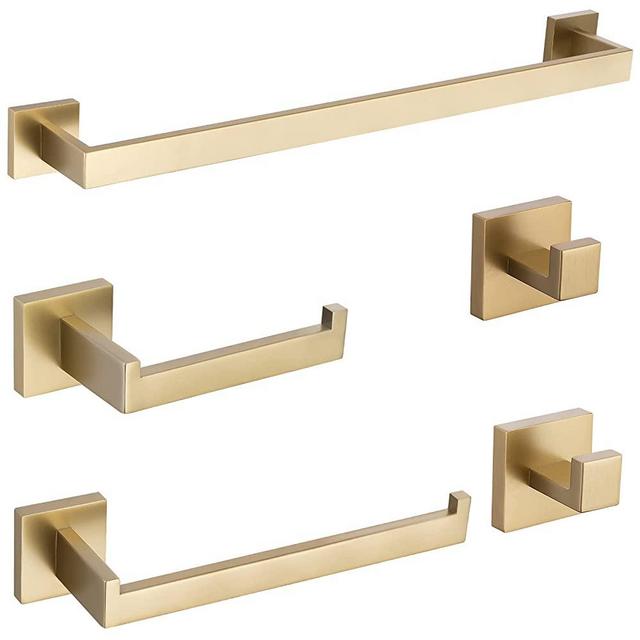 TURS 5-Pieces Bathroom Hardware Accessories Set Stainless Steel Brushed Gold Towel Bar Holder Sets, Wall Mounted,Q7LSJ-P5