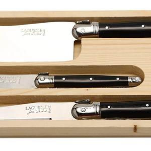 French Farm - Jean Dubost Laguiole 3-Piece Cheese Knife Set with Black Handle