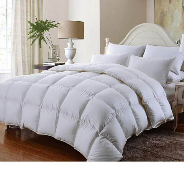 Grandeur Linens King Size Luxurious 1000 Thread Count Siberian Goose Down Comforter, 100% Egyptian Cotton Cover, Solid White Color, 750 Fill Power, 50 Oz Fill Weight