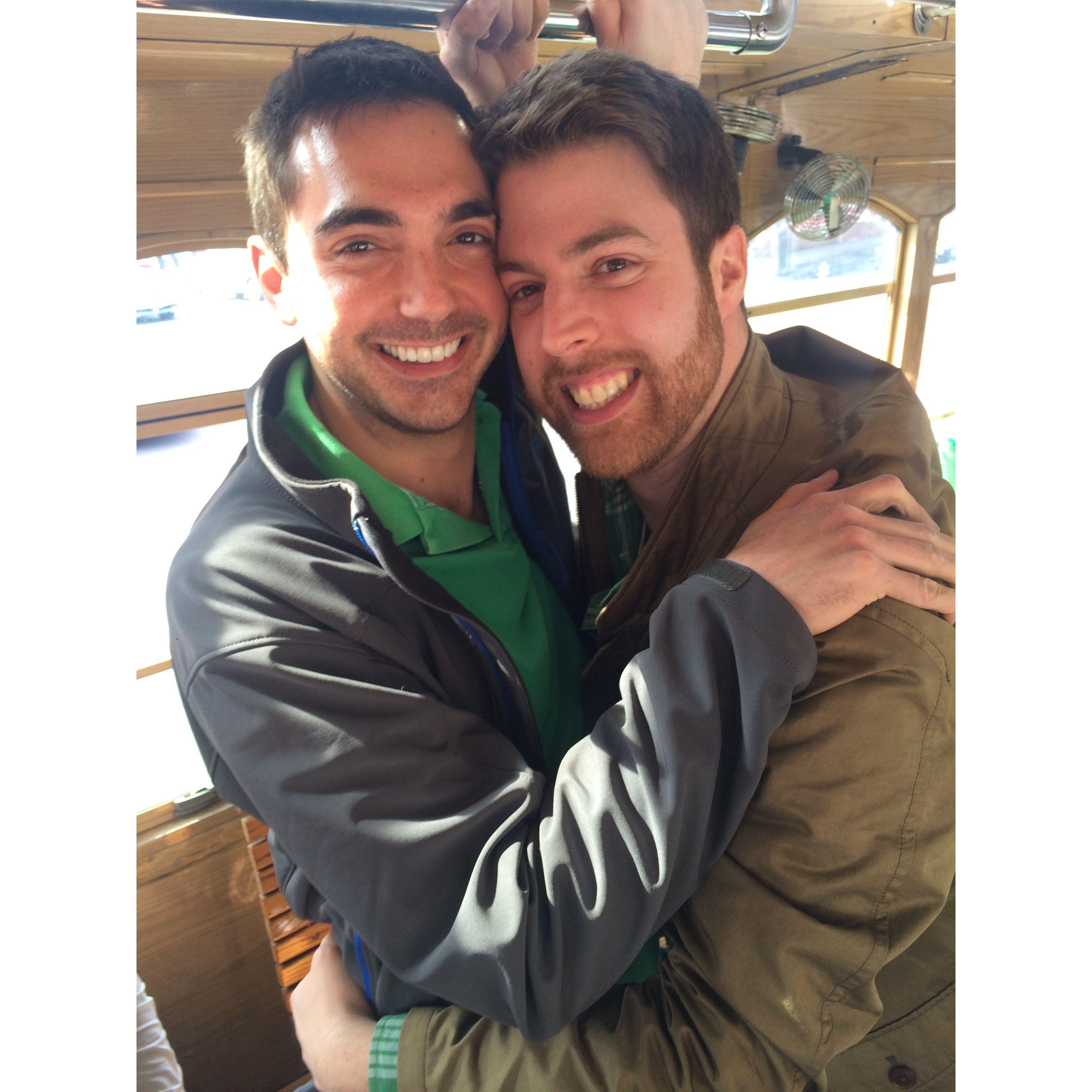 Our first St Patricks Day, riding a trolley in Chicago - 2014