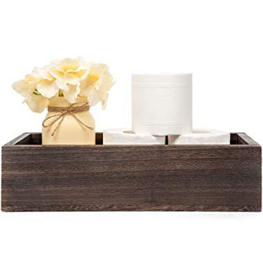 Mkono Bathroom Decor Box Toilet Paper Holder Wood Tank Box Storage Bin Basket with Mason Jar and Silk Flower Bathroom Kitchen Table Counter Funny Farmhouse Rustic Fall Home Decor